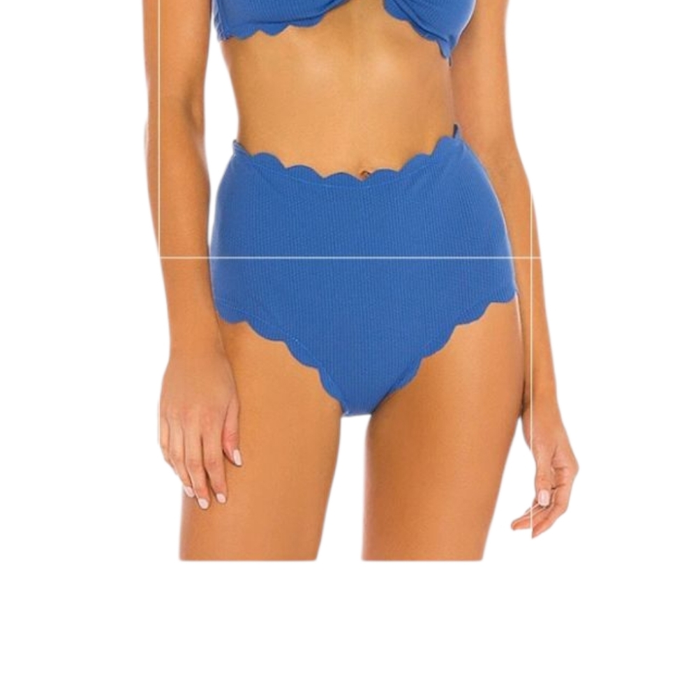 MARYSIA Swim Blue Scalloped Bikini Bottom Size S.